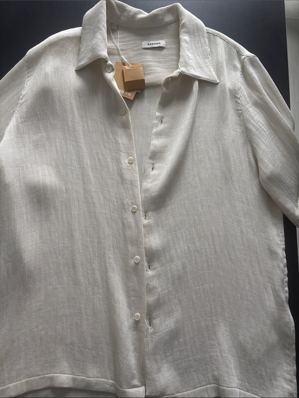 Brand New Sandro Cream Short-Sleeve Casual Button-Down Shirt
